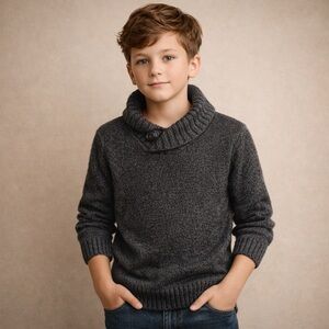 Silverlake Kids Shawl Collar Sweater Gray Cotton Blend Button Neck Size S 8